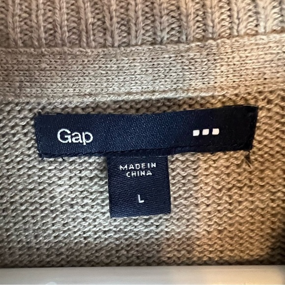 Gap Mens Sweater Large Tan Henley Wool Blend Double Elbows Mock Neck Pockets - Picture 6 of 12